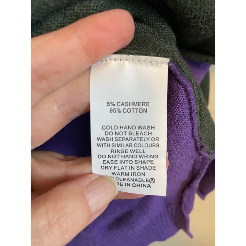 Zaket & Plover Green Purple Colorblock Cotton Cashmere V-Neck‎ Sweater Womens M - Picture 5 of 6